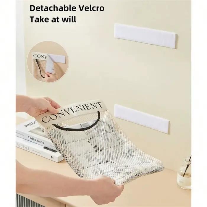 Filet de rangement mural en velcro T1, sac poubelle de cuisine, sac en filet de grande capacité, décorations à crochet et boucle, festival