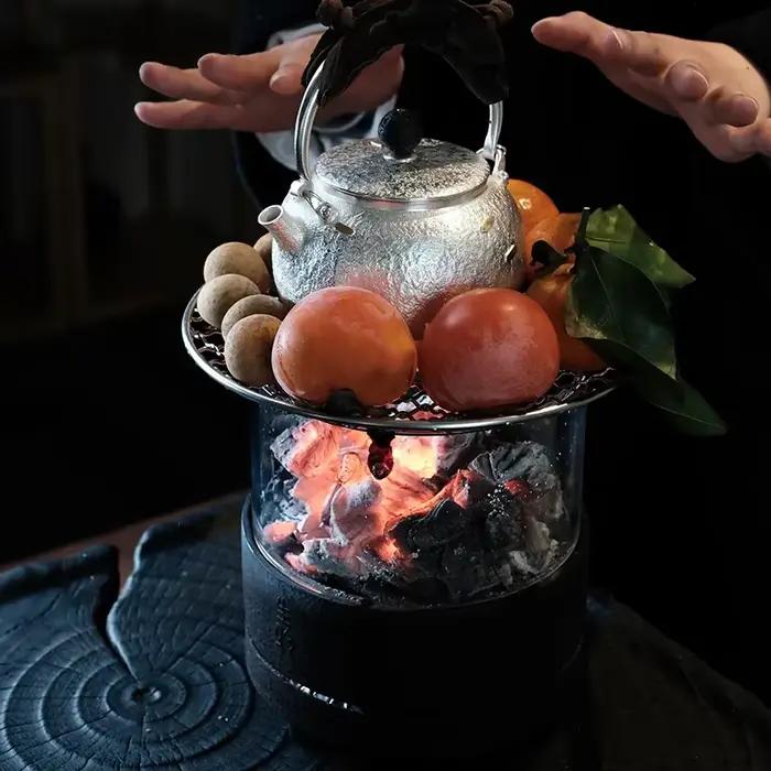 Poêle à thé à feu ouvert en fonte, charbon de bois, foyer de thé domestique en plein air, théière de cuisine