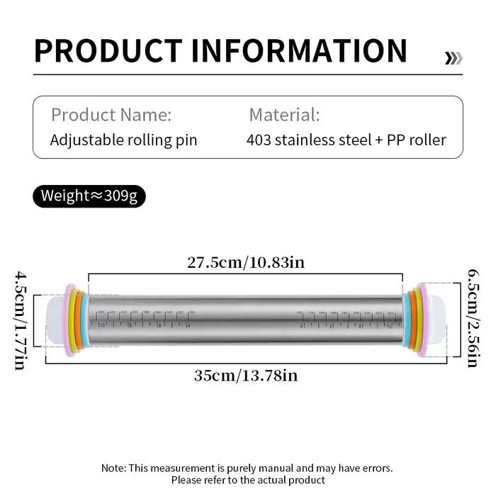 Rouleau à pâtisserie réglable en acier inoxydable de 13.78 pouces