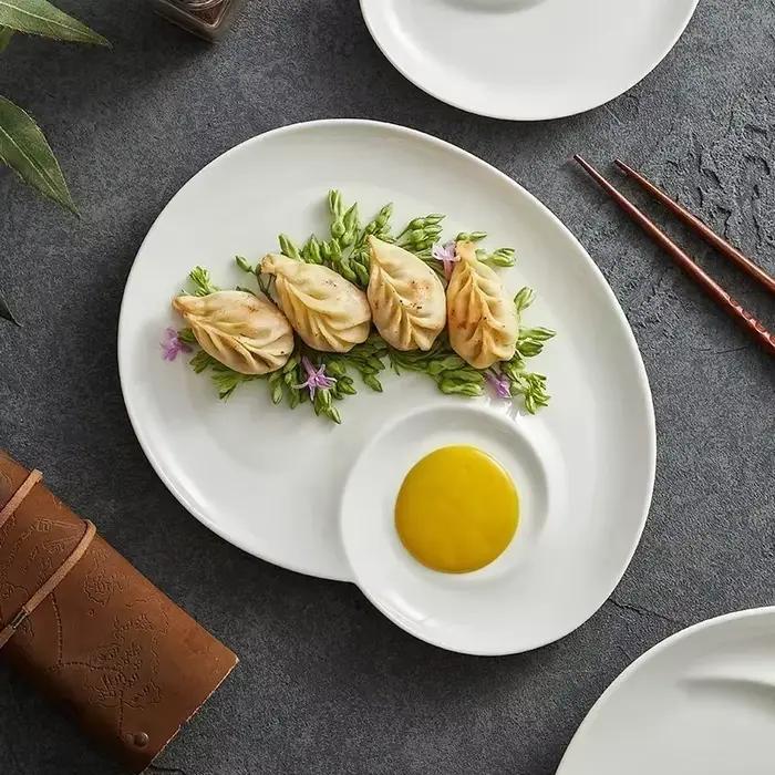 ECHmonopolsushi en céramique avec plat de vinaigre, plaque de séparation en spirale blanche, frites créatives pour hôtel et restaurant avec assiette 238