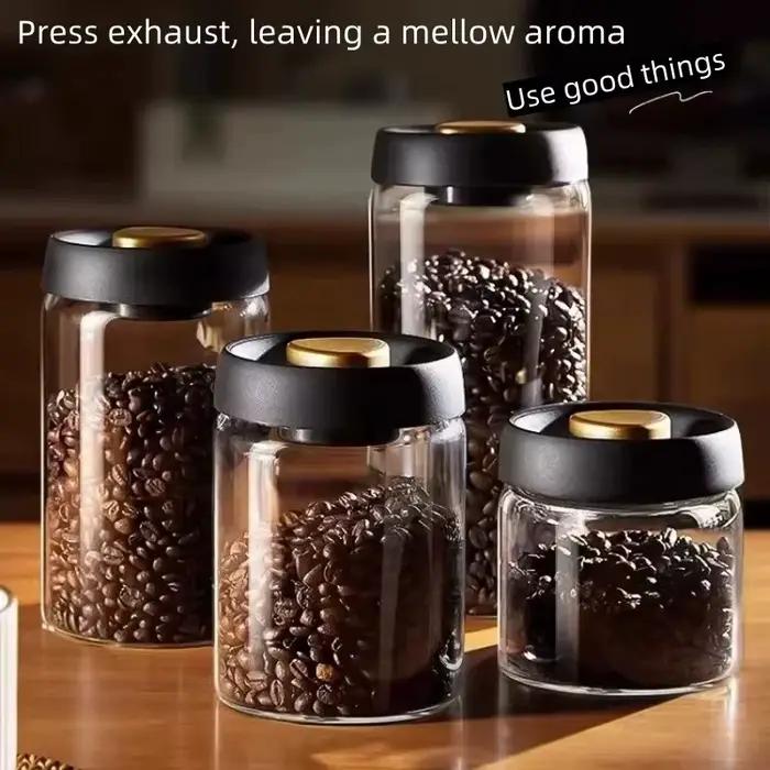Pot à café manuel scellé sous vide, verre à haute teneur en Borosilicate, récipient de stockage de thé résistant à l'humidité pour café de cuisine