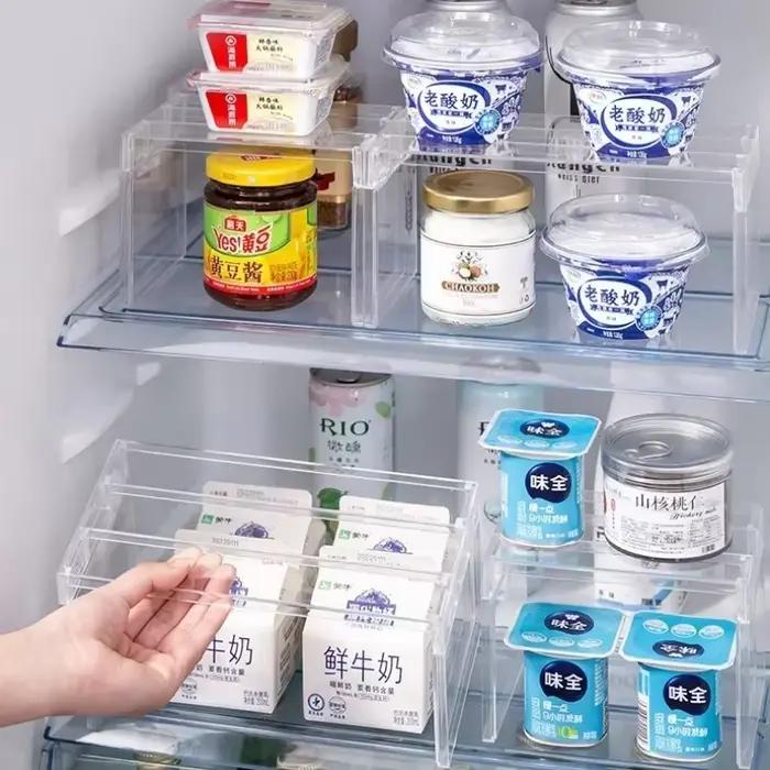 Support de rangement pour réfrigérateur, organisateurs de réfrigérateur, étagères de séparation superposées, support de bureau Transparent permettant de gagner de l'espace, accessoires de cuisine