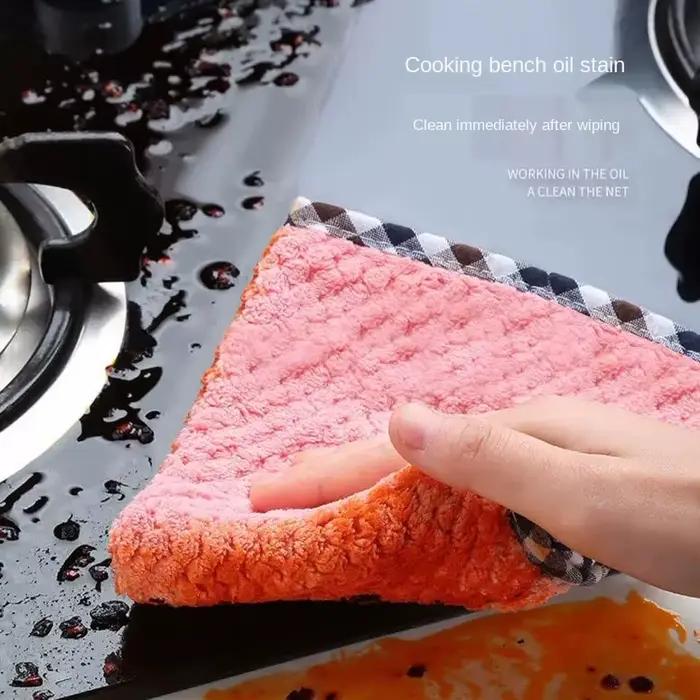Serviette de cuisine quotidienne, chiffon de cuisine antiadhésif, huile épaisse, chiffon de nettoyage de Table, outils en microfibre absorbants Double couche