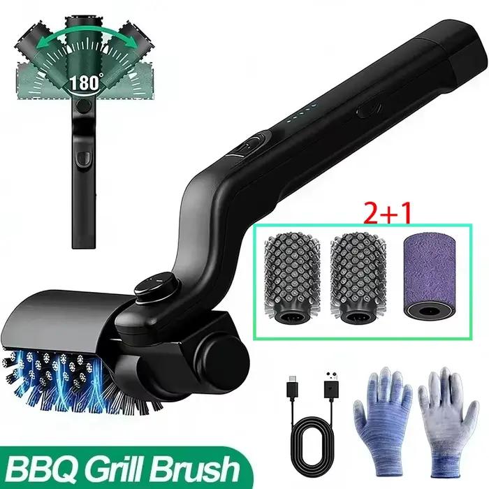 Brosse de nettoyage électrique pour barbecue avec 2 brosses en acier inoxydable