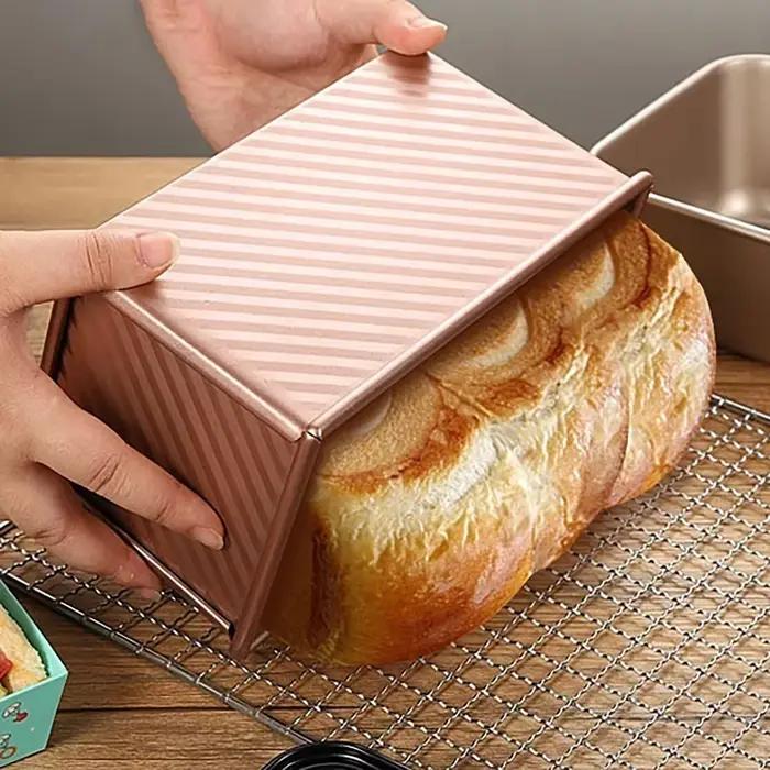 Poêle à pain antiadhésive avec couvercle, 1 pièce, poêle à pain rectangulaire en acier au carbone, acier aluminisé, gâteau à pain grillé, boîte à pain grillé, moule à gâteau