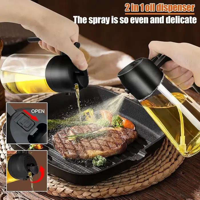 Pulvérisateur d'huile d'olive 2-en-1 en verre, distributeur de vinaigre, vaporisateur pour cuisine, barbecue, friteuse à air, accessoires de cuisine, gadget, outil