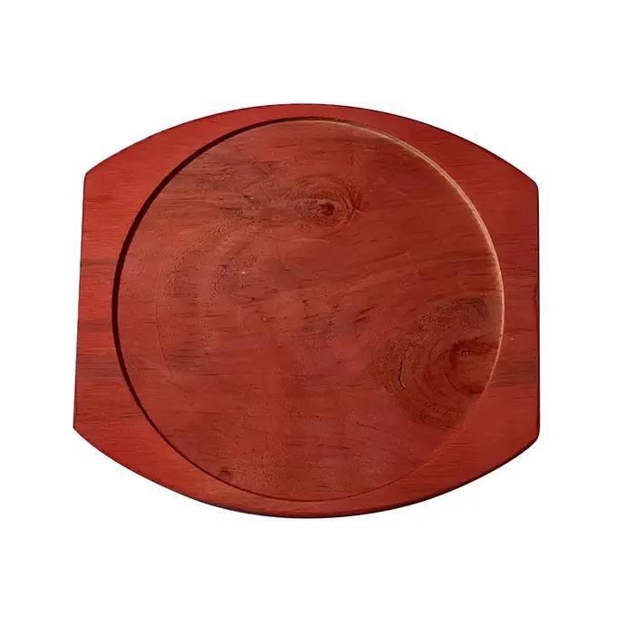 Poêle à griller ronde avec base en bois, assiette en fonte, taille personnelle, restaurant, service, cuisine, ménage