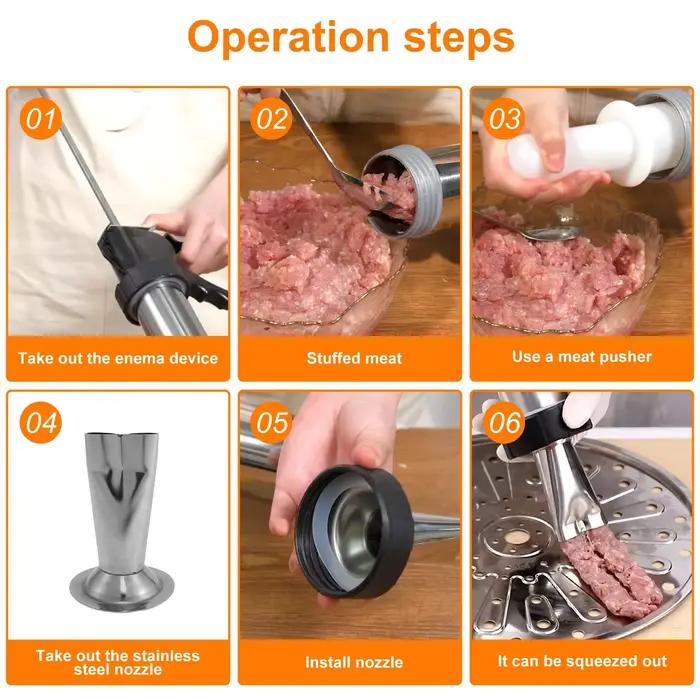 Pochoir à saucisses Manaul en acier inoxydable, pistolet à viande, seringue à viande, outil de saucisse fait maison pour la cuisine domestique, Kit de remplissage à viande