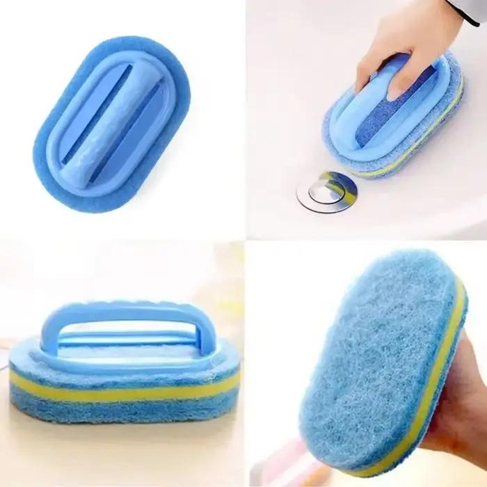 Brosse de nettoyage avec poignée, éponge de cuisine, lingette épaisse, pour carrelage de salle de bains, élimination des taches domestiques, outils de nettoyage