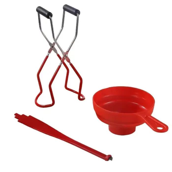Kit d'outils de mise en conserve 3 pièces avec pince à bocaux anti-brûlure et entonnoir de qualité alimentaire pour la fabrication de confitures à la maison