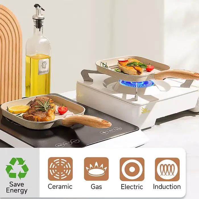 Poêle à gril antiadhésive pour tous les cuisinières, poêle à Steak carrée de 19cm/7.5 pouces pour la cuisine intérieure et l'extérieur, poêle à Steak