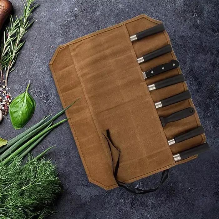 1 pièce de porte-couteaux de chef en toile cirée avec plusieurs compartiments de rangement et une construction durable, parfait pour la cuisine à domicile et l'extérieur