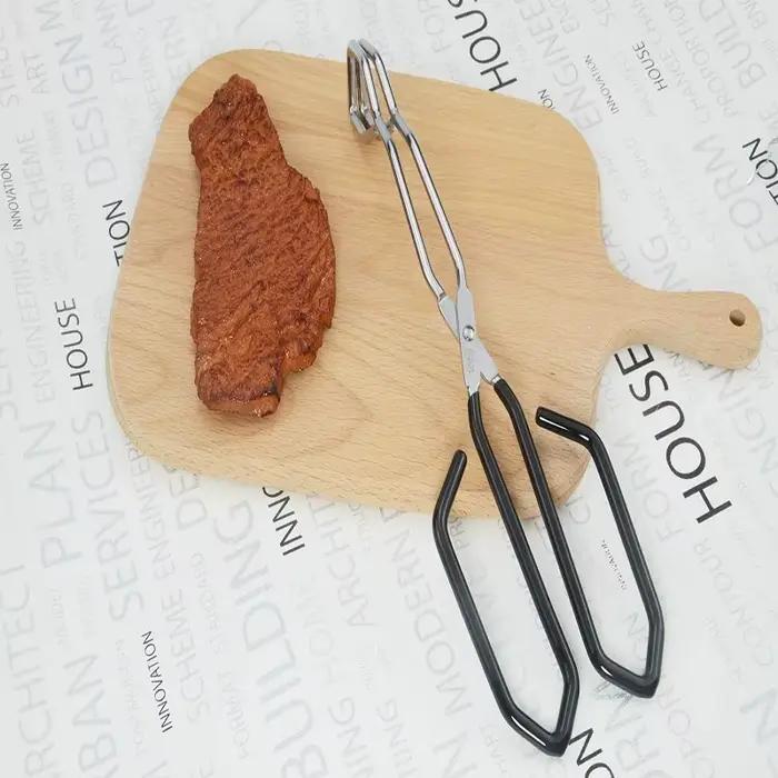 Pinces à ciseaux en acier inoxydable, avec poignée enveloppante, pince à pain coudée pour barbecue, gâteau à griller, 11 pouces, sûres et résistantes à la chaleur