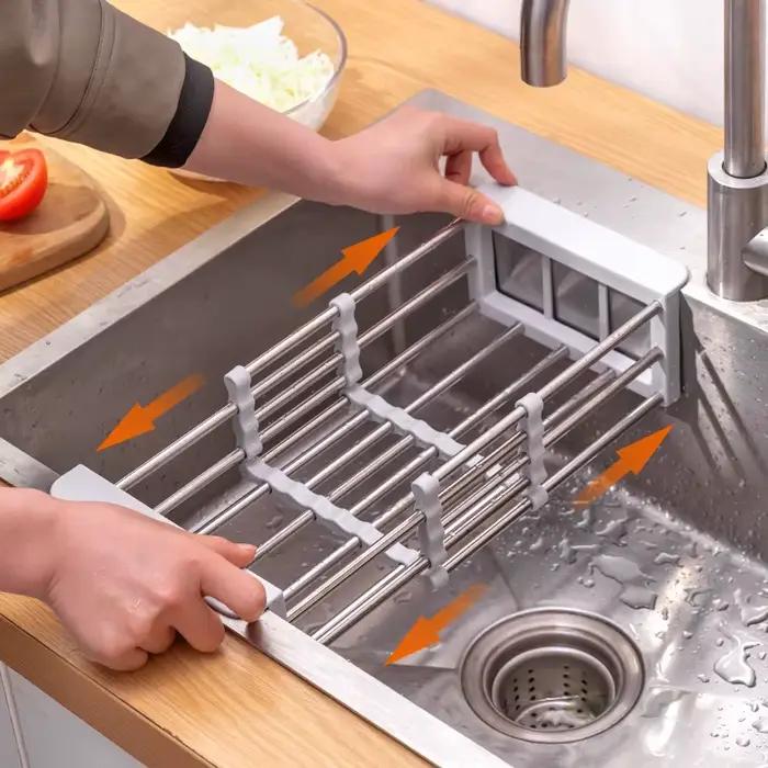 Égouttoir de cuisine télescopique en acier inoxydable pour évier, support à ustensiles, égouttoir à fruits et légumes, accessoire de cuisine domestique