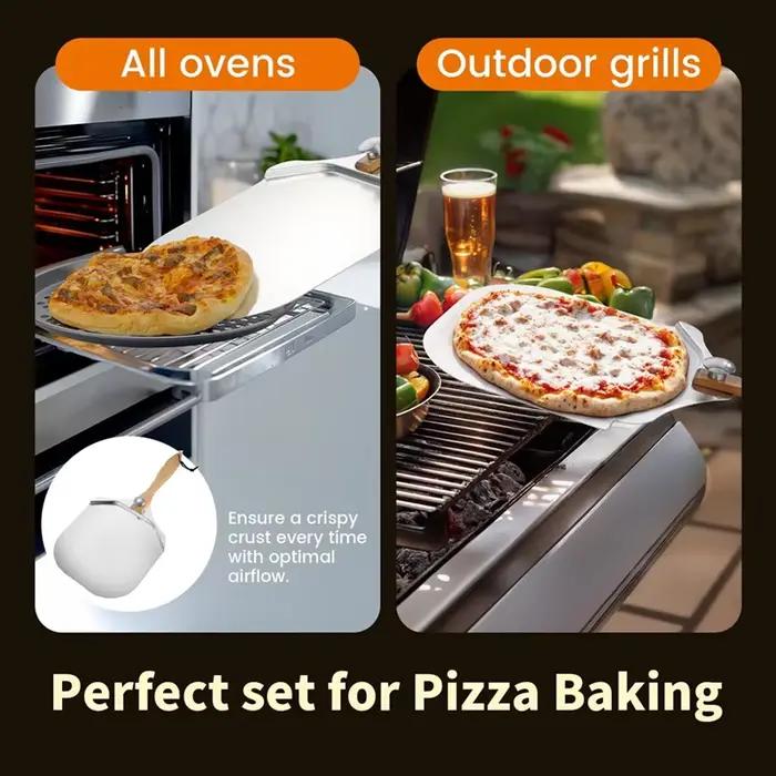 RALCA-ensemble d'épluchage de Pizza 4 pièces en aluminium, spatule en métal avec manche en bois pliable, cuillère à Sauce et cou