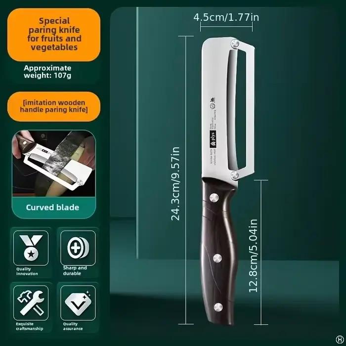 Éplucheur en acier inoxydable avec manche en bois pour éplucher et trancher les fruits et légumes