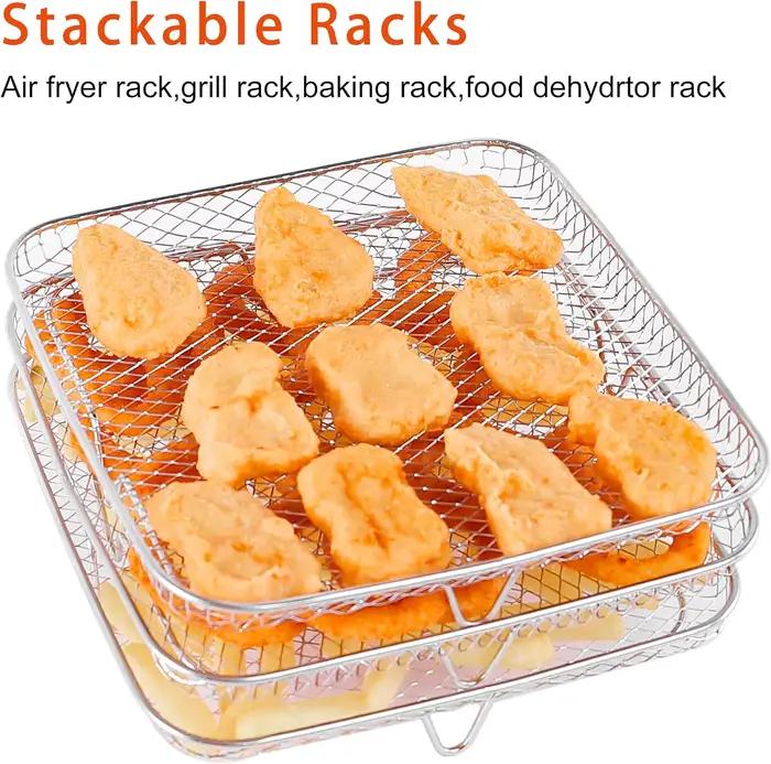 Support de friteuse à Air pour Ninja, double support de grillades rectangulaire en acier inoxydable, panier de friteuse à air chaud, accessoires de plateau