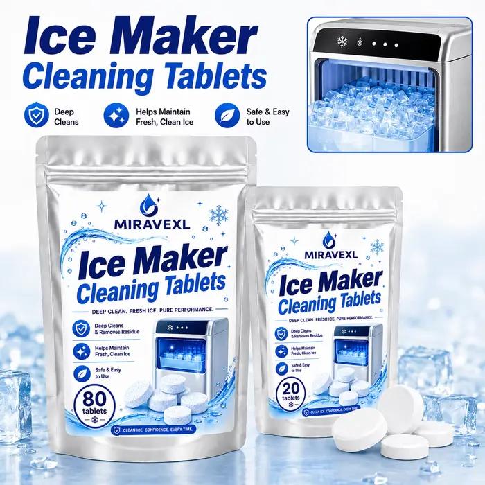 Tablette de nettoyage pour machine à glaçons détartrante sûre pour éliminer les résidus de calcaire et purifier le goût de l'eau pour usage domestique et professionnel