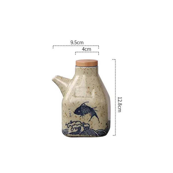 Pot à Sauce en céramique, distributeur de vinaigre de Style japonais, outil d'assaisonnement de Sauce soja, bouteille verseuse d'huile d'olive avec couvercle étanche