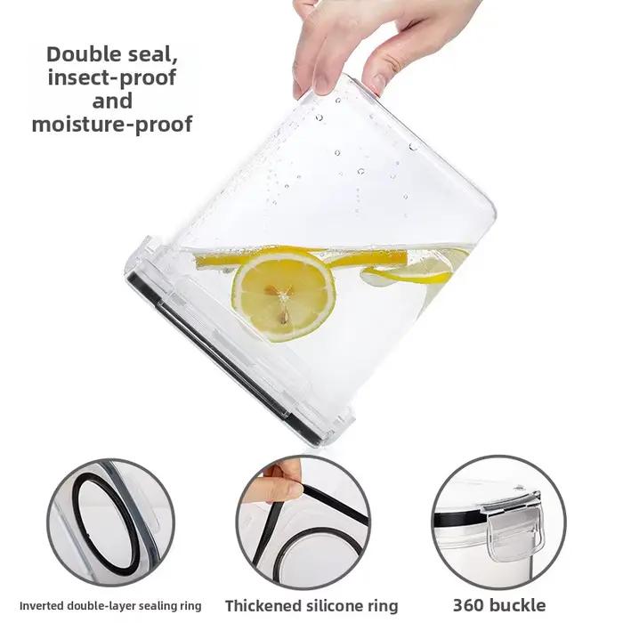 Boîte de stockage des aliments scellée de 4l, en plastique Transparent scellé, étanche à l'humidité et aux fuites, seau de rangement de cuisine, étagère d'organisation