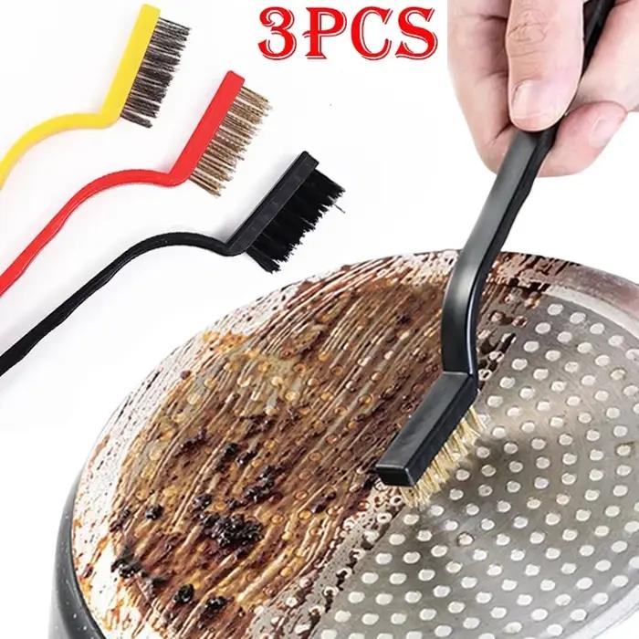 Brosses de nettoyage de cuisinière à gaz, outil de cuisine, brosses en Fiber métallique, brosse en fer, brosse métallique de nettoyage, brosse en cuivre, outils de nettoyage 3 pièces