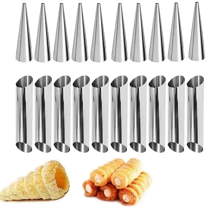 Moules en corne de crème en acier inoxydable, cône tubulaire en forme de cônes de cuisson, rouleau de pâtisserie en corne, outil de cuisine pour biscuits et desserts, 5/10 pièces