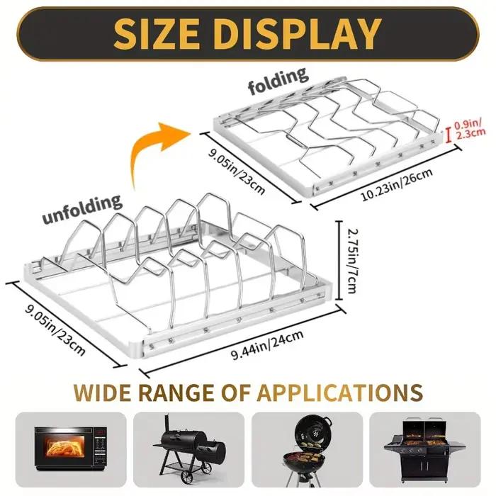 Ensemble de supports à nervures pliables en acier inoxydable pour barbecue 2 pièces avec brosse à huile pour grillades en plein air occasions spéciales et fêtes