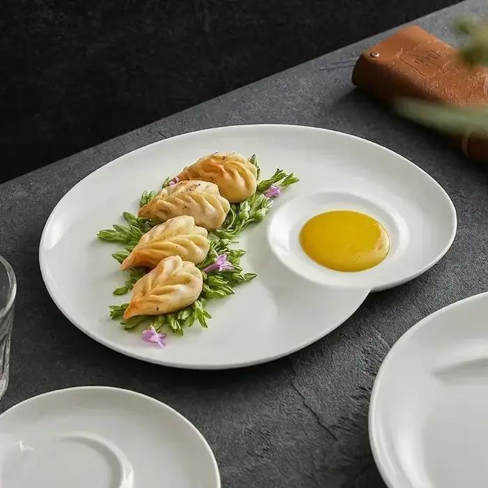 ECHmonopolsushi en céramique avec plat de vinaigre, plaque de séparation en spirale blanche, frites créatives pour hôtel et restaurant avec assiette 238