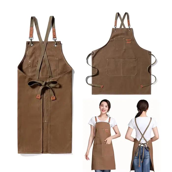 Tablier de cuisine professionnel, tabliers en toile résistants à l'huile avec grande poche pour hommes et femmes, tablier de travail de chef pour Bar de restaurant de gril