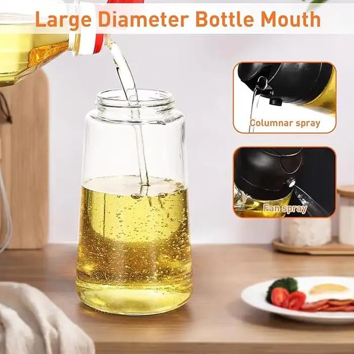 Bouteille d'huile en verre, double usage pulvérisation et versement, 600 ml, résistante aux hautes températures et anti-fuite, pulvérisation uniforme, idéale pour les salades