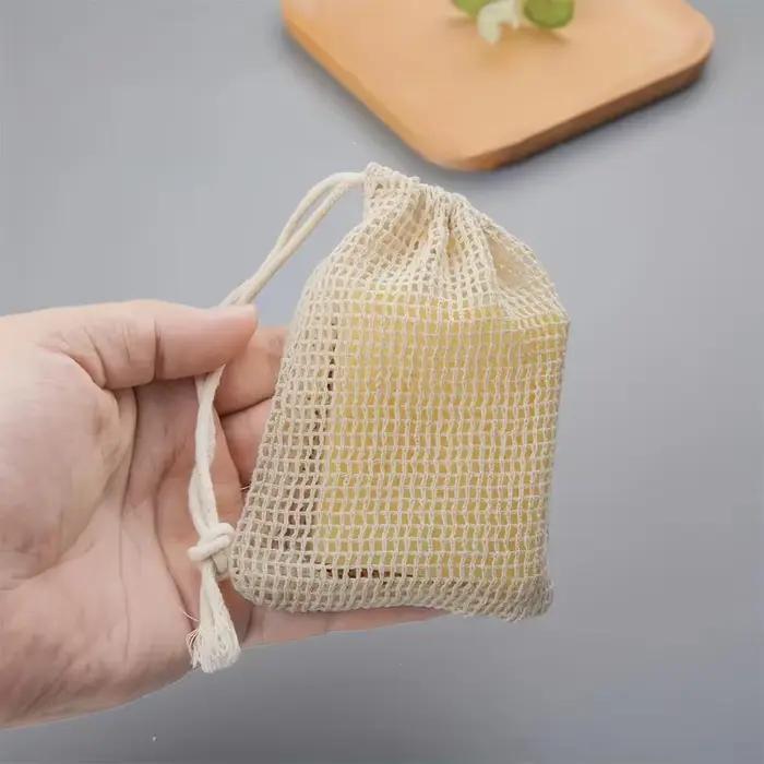 Sac à savon en coton naturel, 3 pièces, écologique, fait à la main, en maille de coton pour la mousse, pour le nettoyage du corps et les soins de la peau