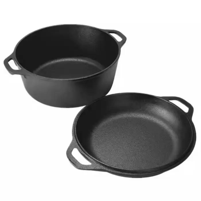 Casserole en fonte 2-en-1 avec couvercle-poêle robuste et polyvalente pour cuisson à la maison, camping et barbecue occaSIONS SPECIALES