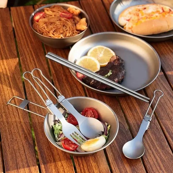 Spork de Camping en titane, couverts pliables, léger, Portable, ultraléger, fourchette, cuillère, couteau pour Camping en plein air, randonnée, pique-nique