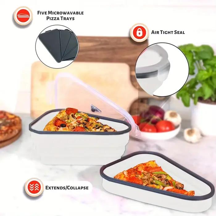 1 boîte de rangement pour pizza en silicone, gain de place, avec 5 plateaux pour micro-ondes, support de rangement pliable réutilisable pour tranches de pizza