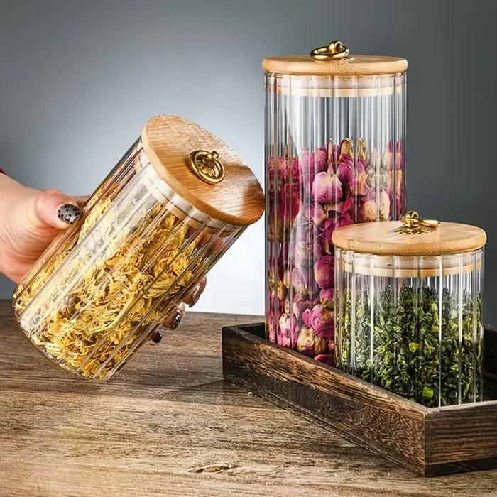 Bocal Alimentaire en Verre avec Couvercle en Bambou Scellé