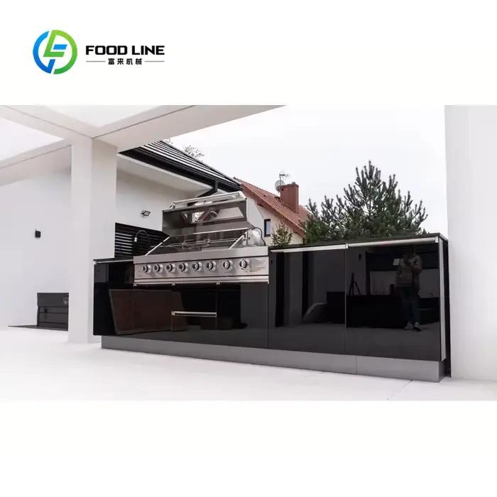 Station de barbecue modulaire extérieure moderne en acier inoxydable personnalisée avec tiroir pour terrasse et jardin