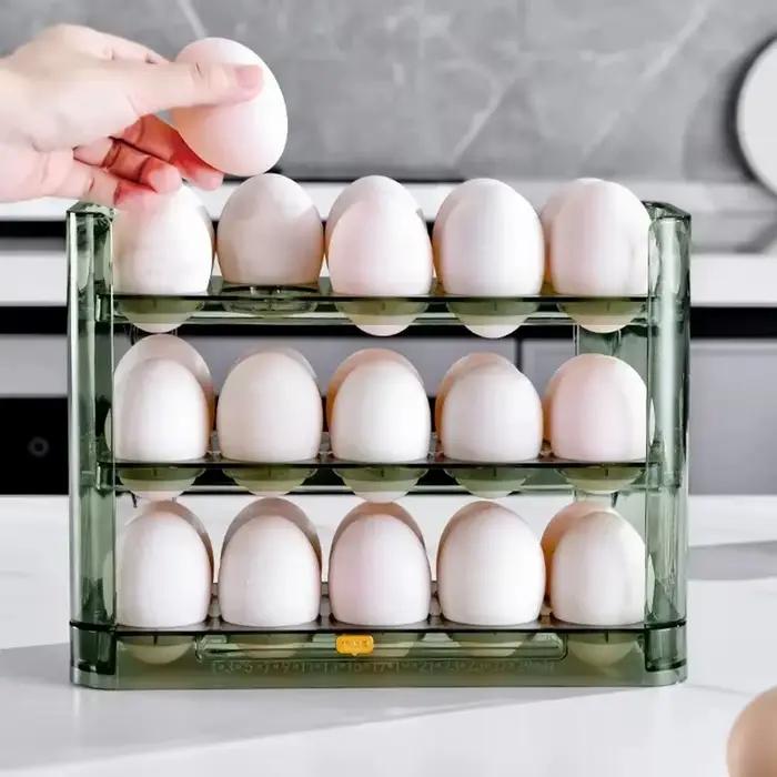 Boîte à œufs en plastique brillant à trois niveaux pour rangement pratique et organisation de la cuisine occasions familiales et cadeaux utiles