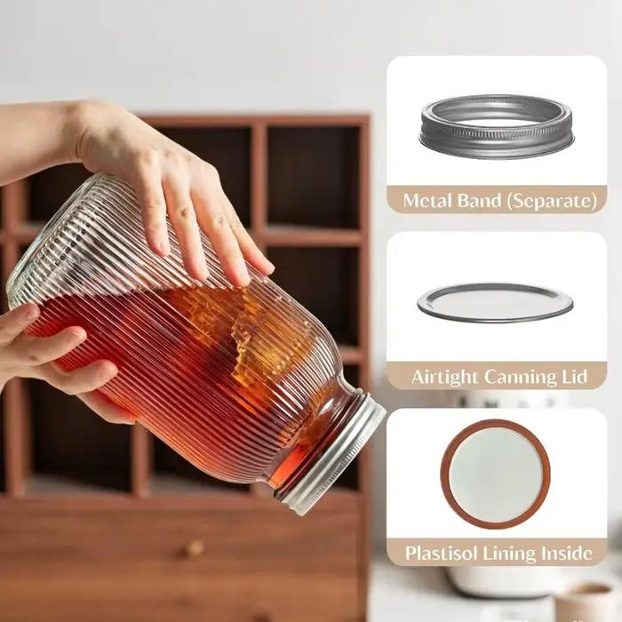 Lot de 2 bocaux Mason en verre à large ouverture avec couvercles à vis