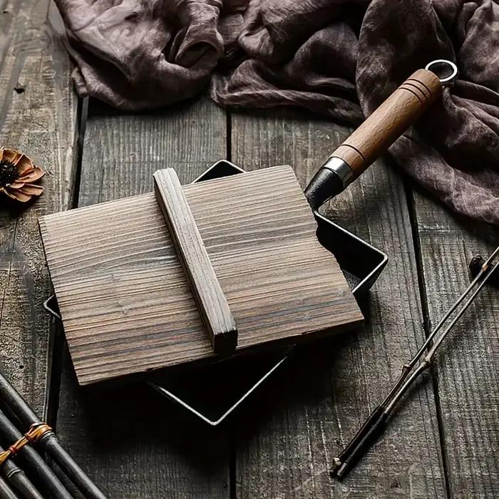 Poêle à frire Tamagoyaki antiadhésive noire pour œufs et crêpes, avec couvercle, compatible gaz et induction, en fonte japonaise