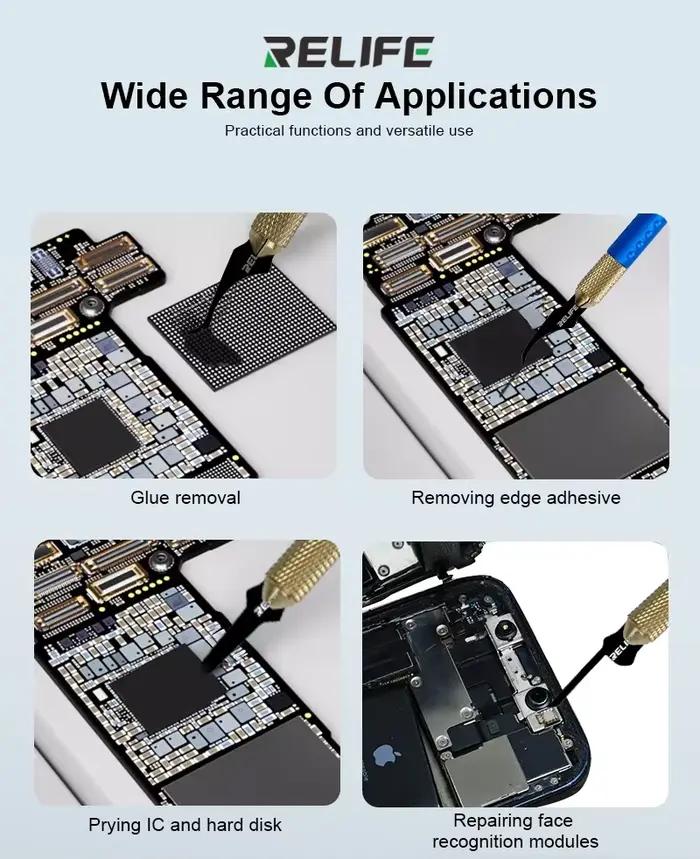 Couteau multifonctionnel RELIFE TK5 8 en 1, poli à la main, lame ultra-fine, pour le retrait de colle sur carte mère de téléphone, outils de levier pour IC et CPU