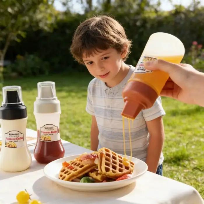 Bouteilles à condiments transparentes à 5 trous avec buses pour mayonnaise