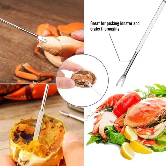 1 ensemble fourchette à crabe en acier inoxydable outils de fruits de mer fourchettes à craquelin à homard craquelin à noix coquille griffe décortiqueurs de homard Kit de craquelin de jambe de crabe