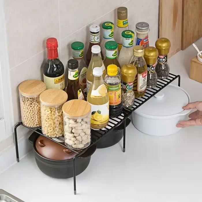 Support d'assaisonnement rétractable en fer – Organisateur d'armoire multifonctionnel avec panier de lavage et porte-cuillère