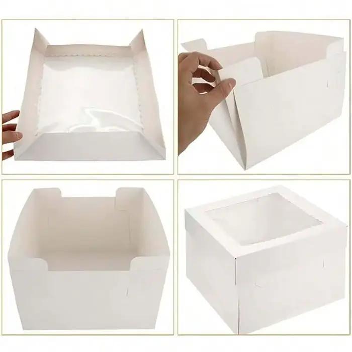 Boîte d'emballage de gâteaux avec fenêtre ondulée transparente, boîte de présentation de desserts, adaptée aux desserts de fête de Noël, boîte d'emballage cadeau.