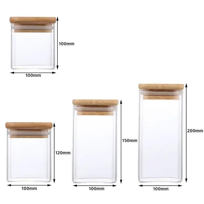 Récipients de stockage de nourriture en verre avec couvercle en bois