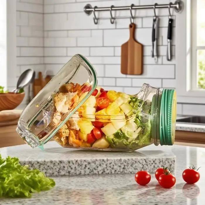 Récipient tout-en-un de dosette de salade portable en plastique ovale orange pour emporter des salades fraîches et équilibrées à tout moment