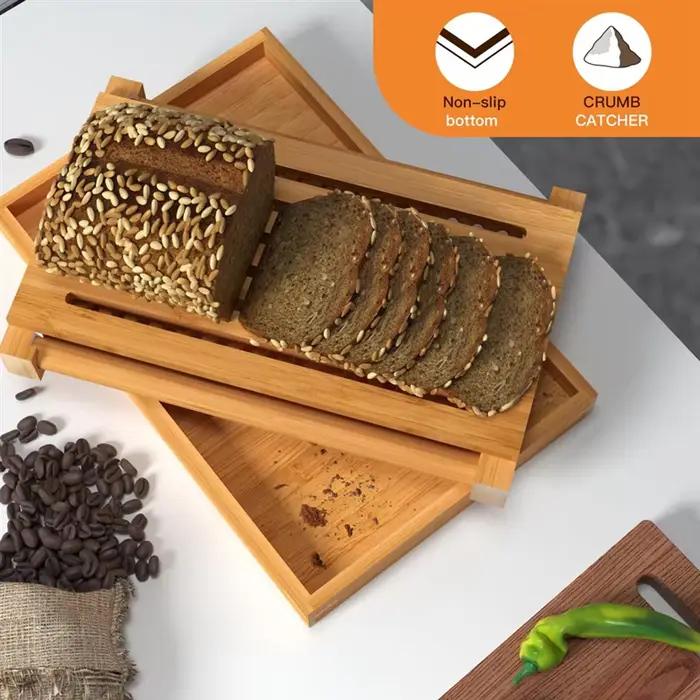 Trancheuse à pain en bois de bambou AA81 pour découpe de pain maison, toast, gâteau, bagel et sandwich occasionnels et spéciaux