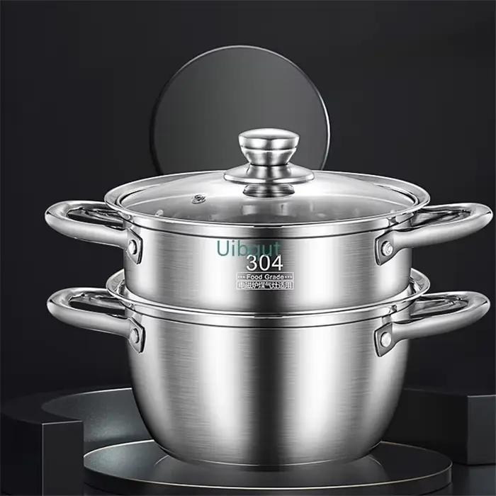 Pot à soupe en acier inoxydable 304, 20-24CM d'épaisseur, cuiseur à vapeur, nouilles Congee, petite marmite bouillante pour cuisinières à induction au gaz, marmite