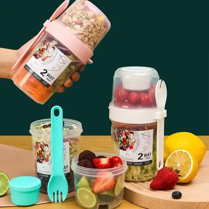 1 pièce Tasse à salade portable avec couvercle et fourchette