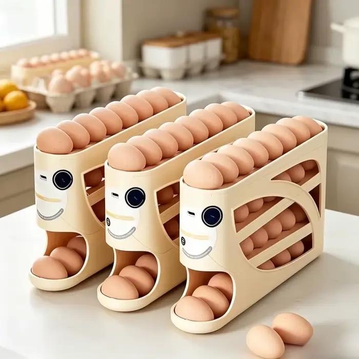 Conteneur de rangement à œufs à 3 niveaux sur roulettes, capacité de 24 œufs, organiseur de rangement, boîte de rangement de grande capacité pour réfrigérateur et cuisine